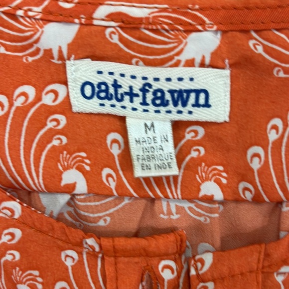 OAT + FAWN Peacock Print Sleeveless 3/4 Button Front - M (orange & white) - Picture 5 of 6